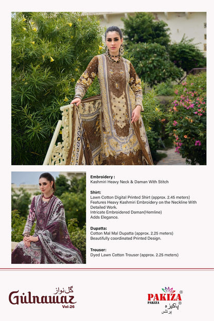 Gulnawaz Vol 26 Pakiza Prints Lawn Cotton Karachi Salwar Suits Wholesale Price