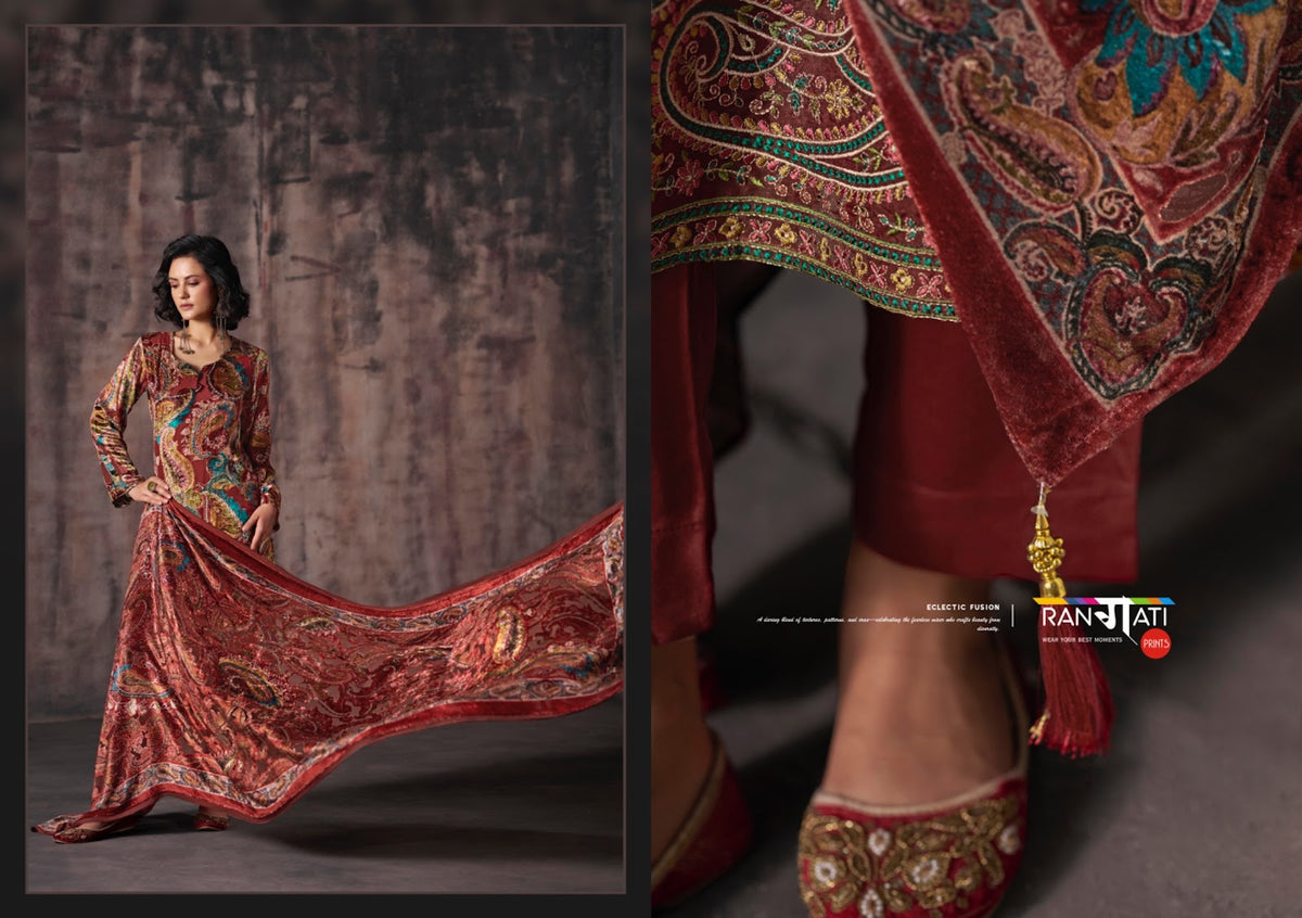 Gulrez Rangati Prints Velvet Suits Manufacturer