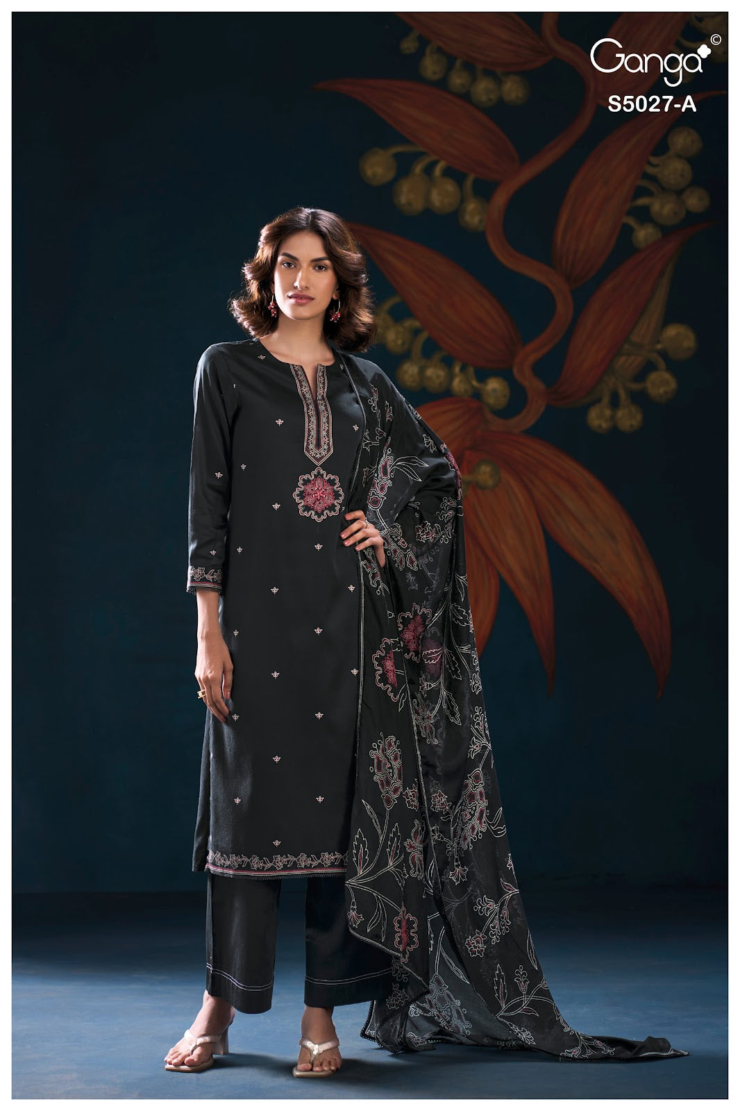 Gulrukh S5027 Ganga Cotton Satin Plazzo Style Suits Exporter Ahmedabad