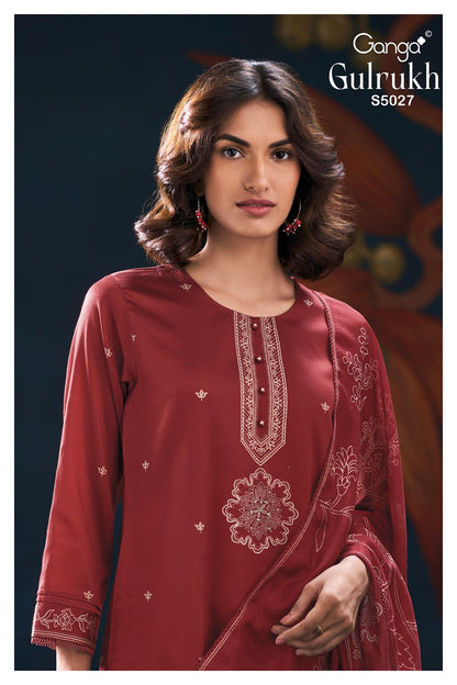 Gulrukh S5027 Ganga Cotton Satin Plazzo Style Suits Exporter Ahmedabad