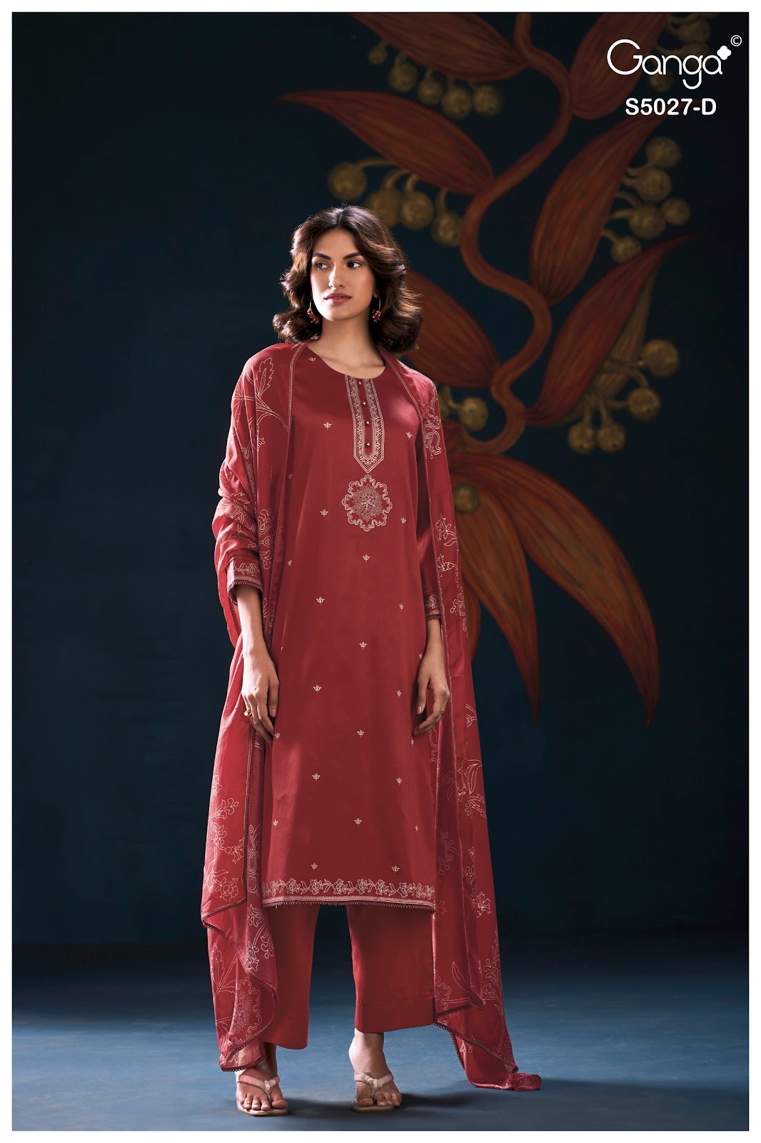 Gulrukh S5027 Ganga Cotton Satin Plazzo Style Suits Exporter Ahmedabad