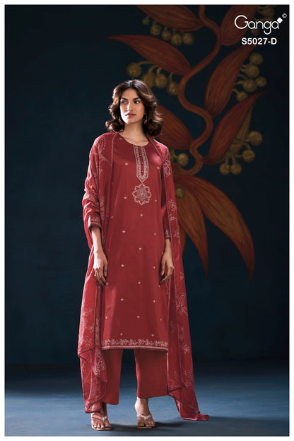 Gulrukh S5027 Ganga Cotton Satin Plazzo Style Suits Exporter Ahmedabad
