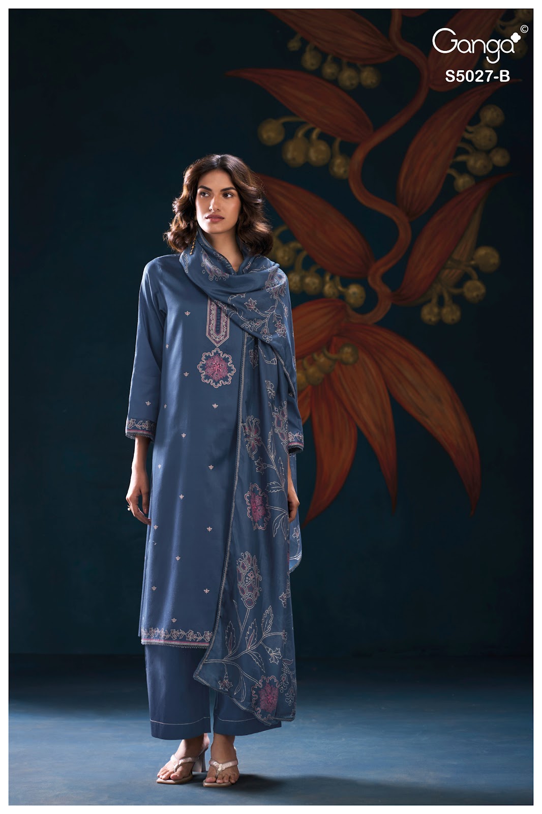 Gulrukh S5027 Ganga Cotton Satin Plazzo Style Suits Exporter Ahmedabad