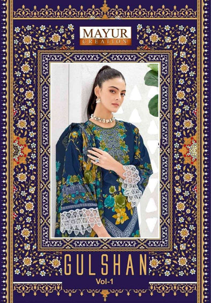 Gulshan Vol 1 Mayur Creation Lawn Cotton Karachi Readymade Suits Exporter India
