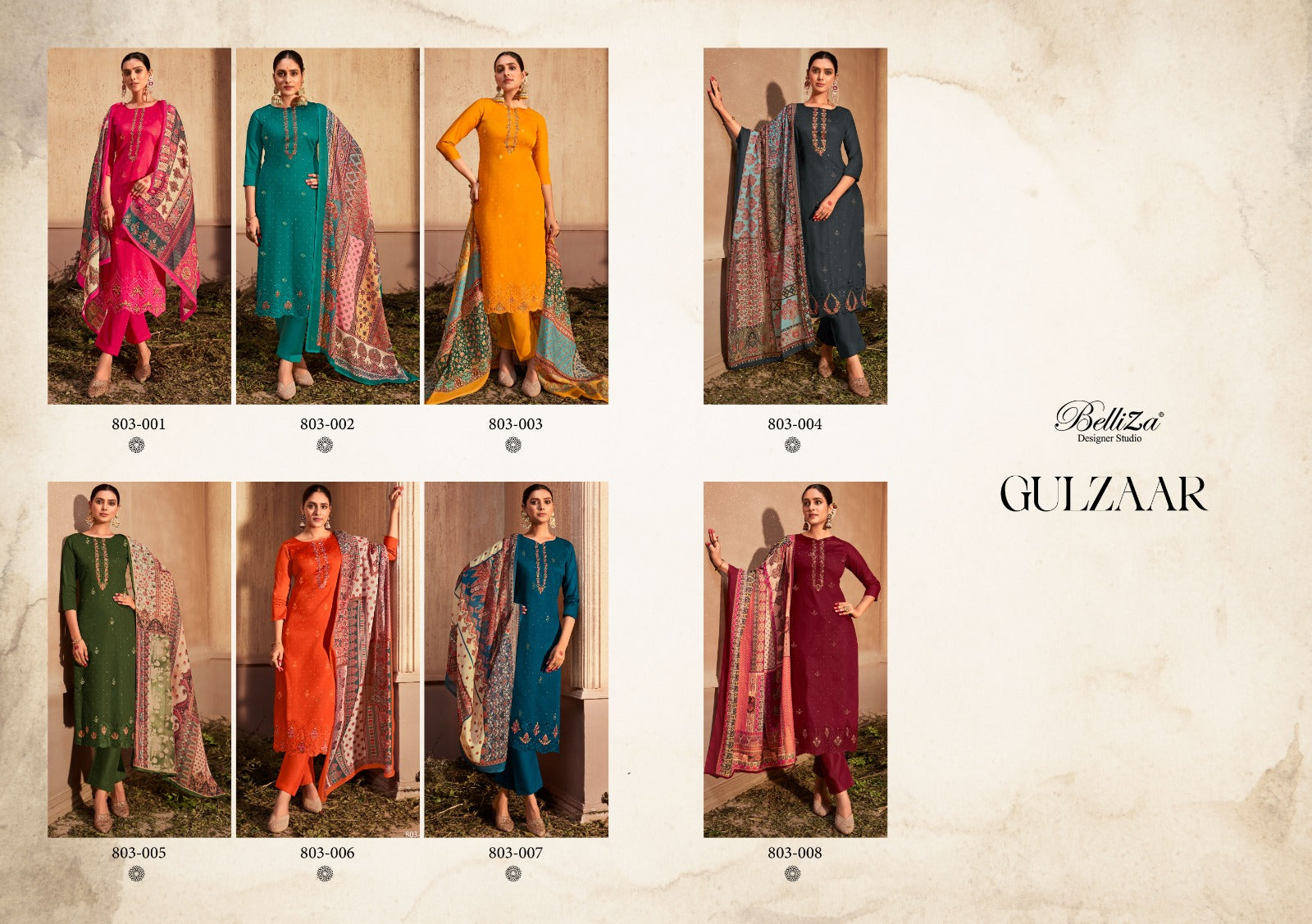 Gulzaar Belliza Designer Studio Pure Jam Karachi Salwar Suits Supplier Gujarat