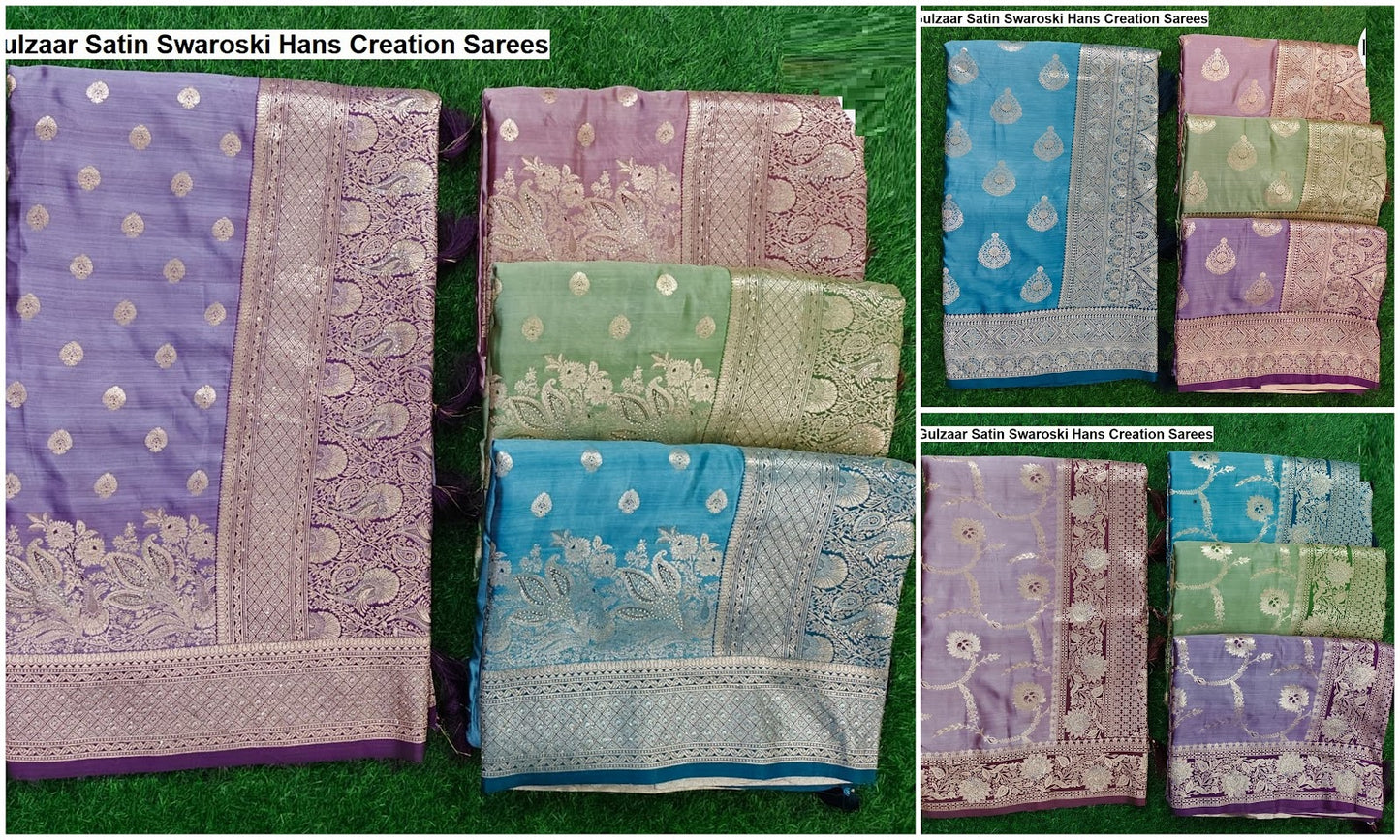 Gulzaar Satin Swaroski Hans Creation Sarees Wholesale Rate