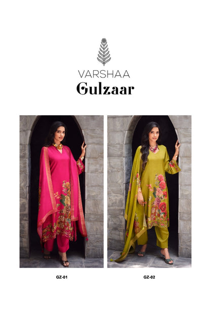 Gulzaar Varshaa Russian Silk Pant Style Suits Wholesale Rate