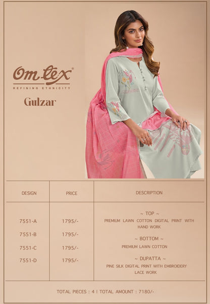 Gulzar Omtex Lawn Pant Style Suits Exporter Ahmedabad