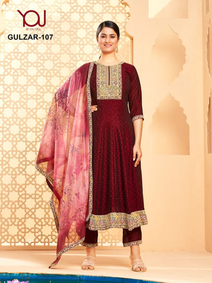 Gulzar Plus Size You Vichitra Silk Readymade Anarkali Suits Wholesaler India