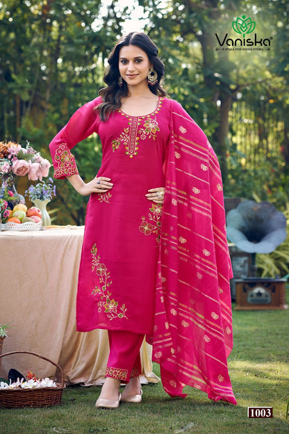 Gulzar Vaniska Chanderi Silk Readymade Pant Style Suits Exporter Ahmedabad