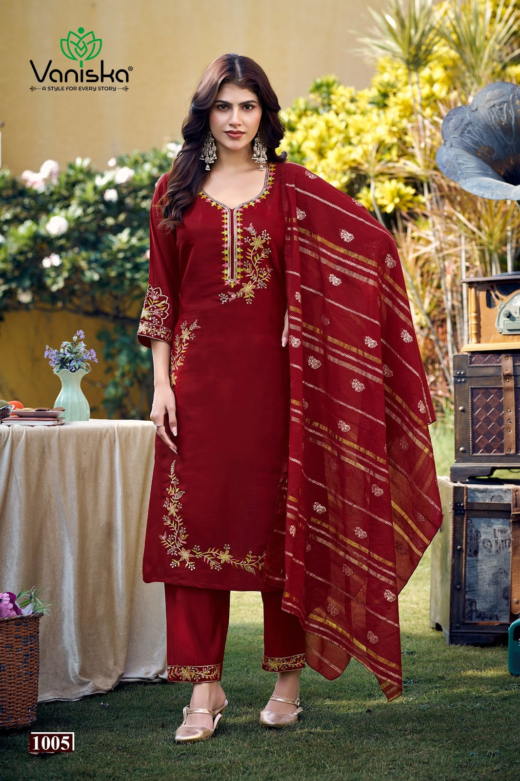 Gulzar Vaniska Chanderi Silk Readymade Pant Style Suits Exporter Ahmedabad