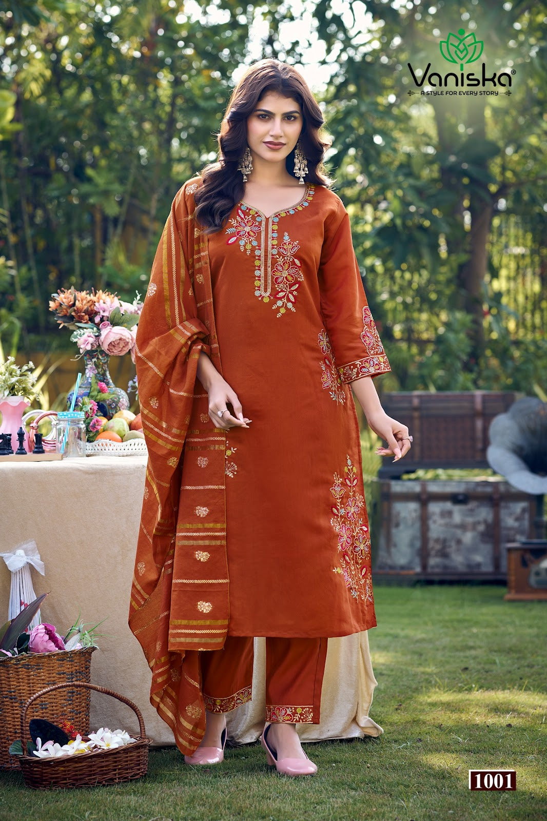 Gulzar Vaniska Chanderi Silk Readymade Pant Style Suits Exporter Ahmedabad