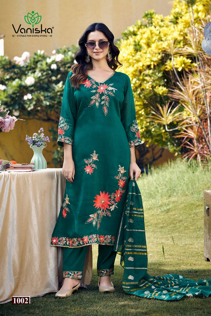 Gulzar Vaniska Chanderi Silk Readymade Pant Style Suits Exporter Ahmedabad