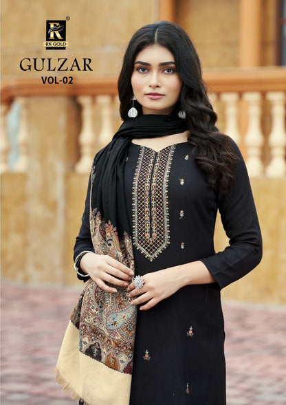 Gulzar Vol 2 Black-White Rk Gold Viscose Pashmina Suits Wholesale Price