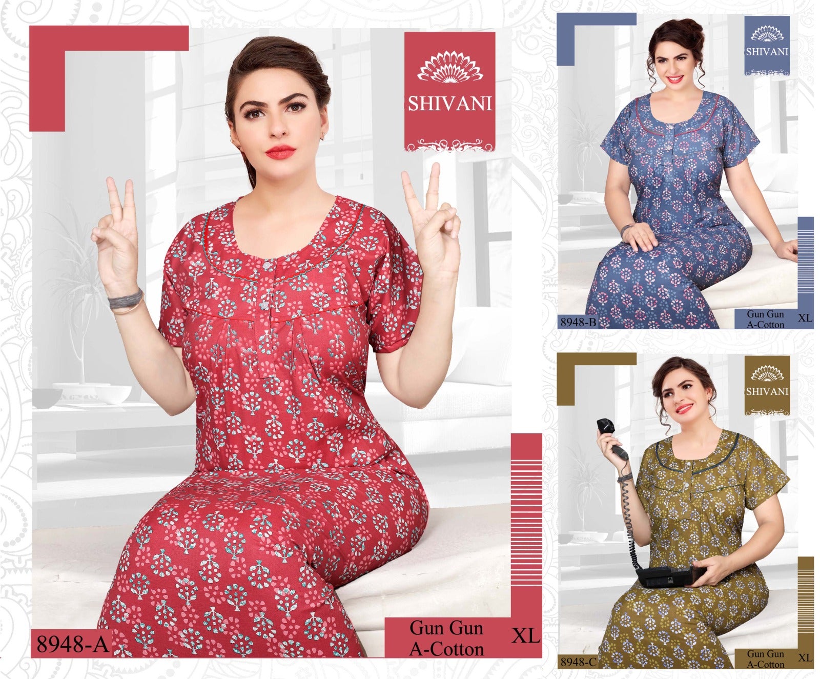 Gun-Gun Shivani Cotton Night Gowns Wholesaler