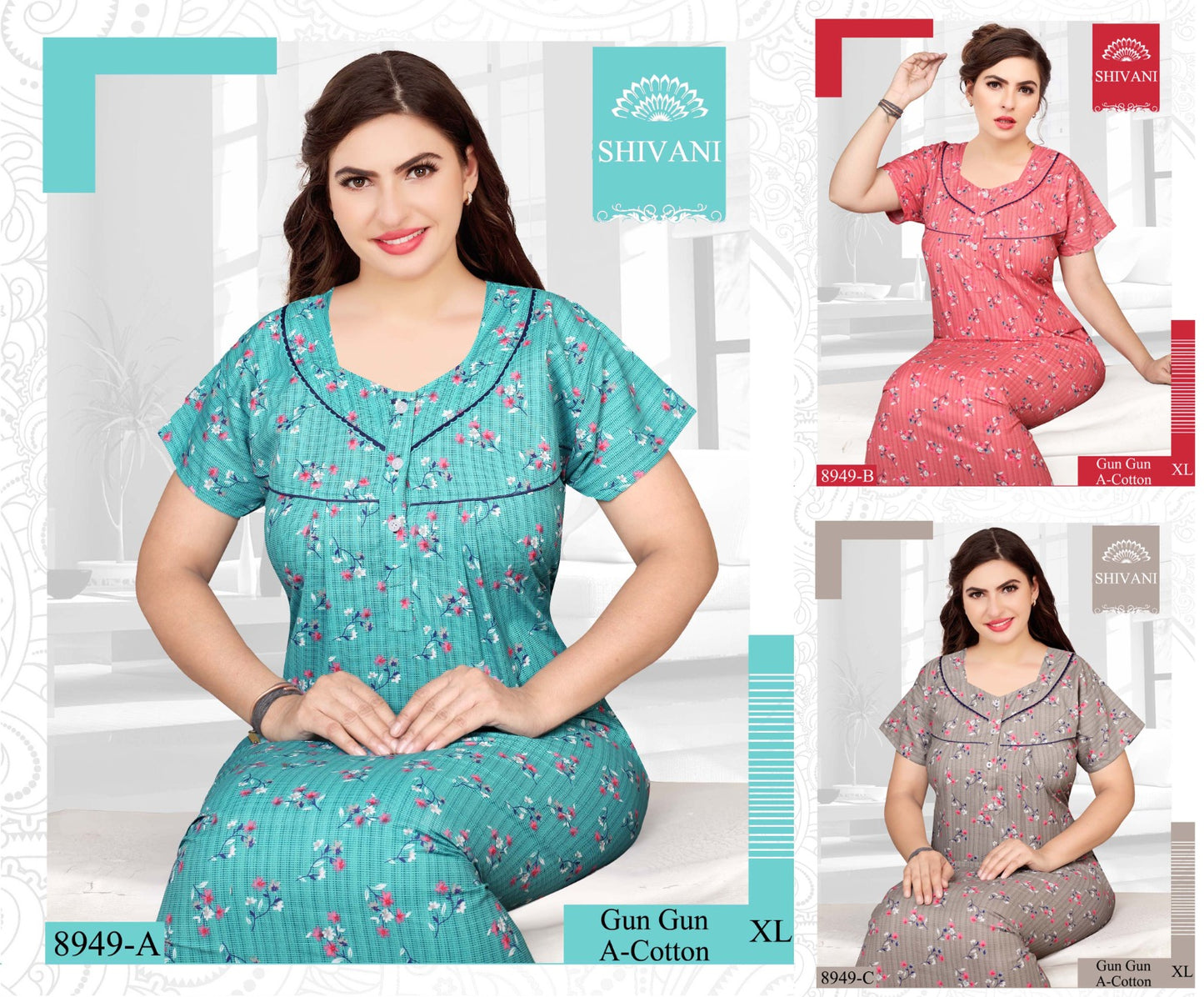 Gun-Gun Shivani Cotton Night Gowns Wholesaler