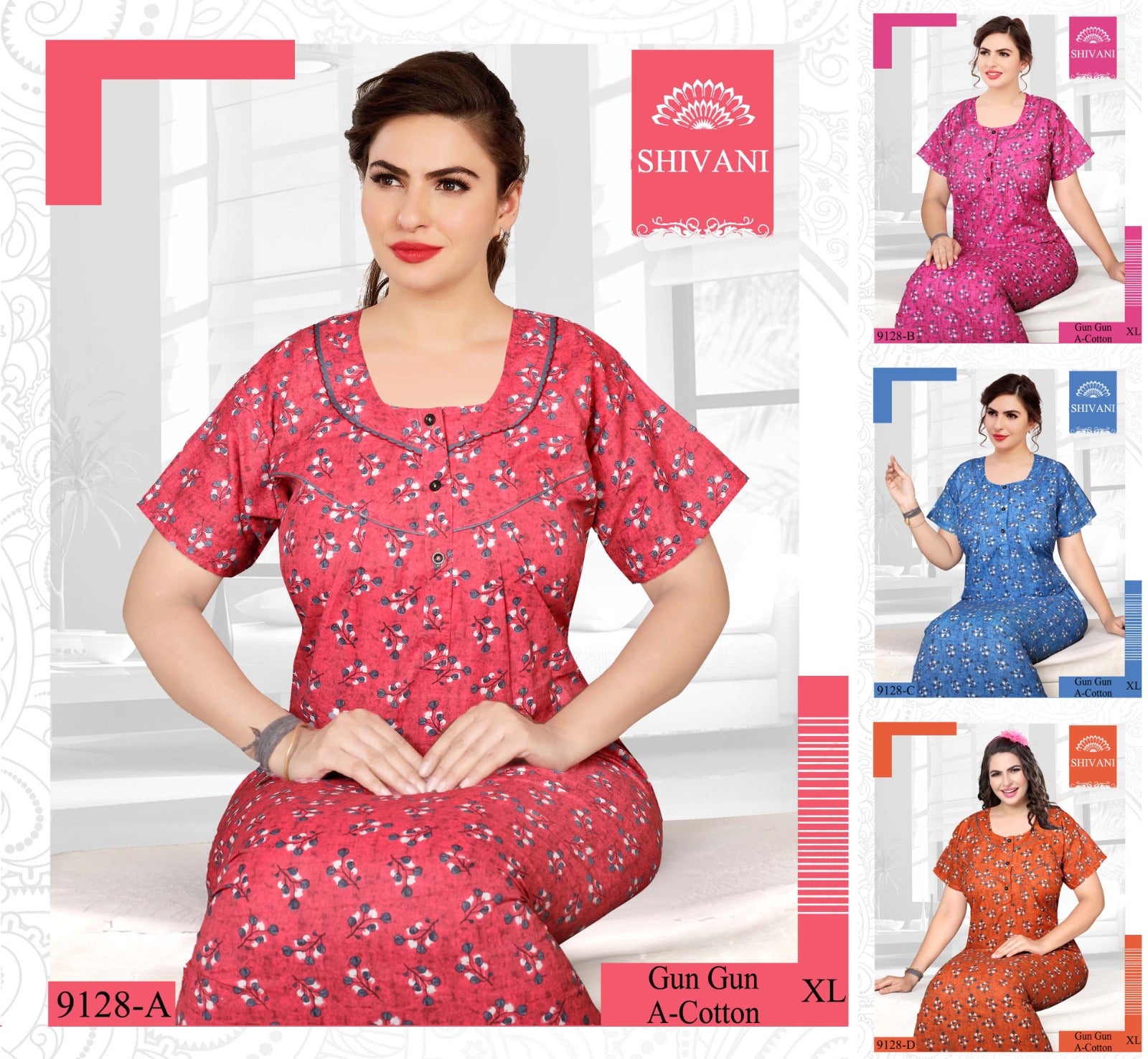 Gun-Gun Shivani Cotton Night Gowns Wholesaler