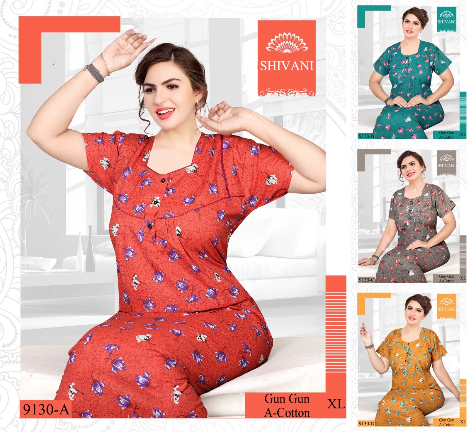 Gun-Gun Shivani Cotton Night Gowns Wholesaler