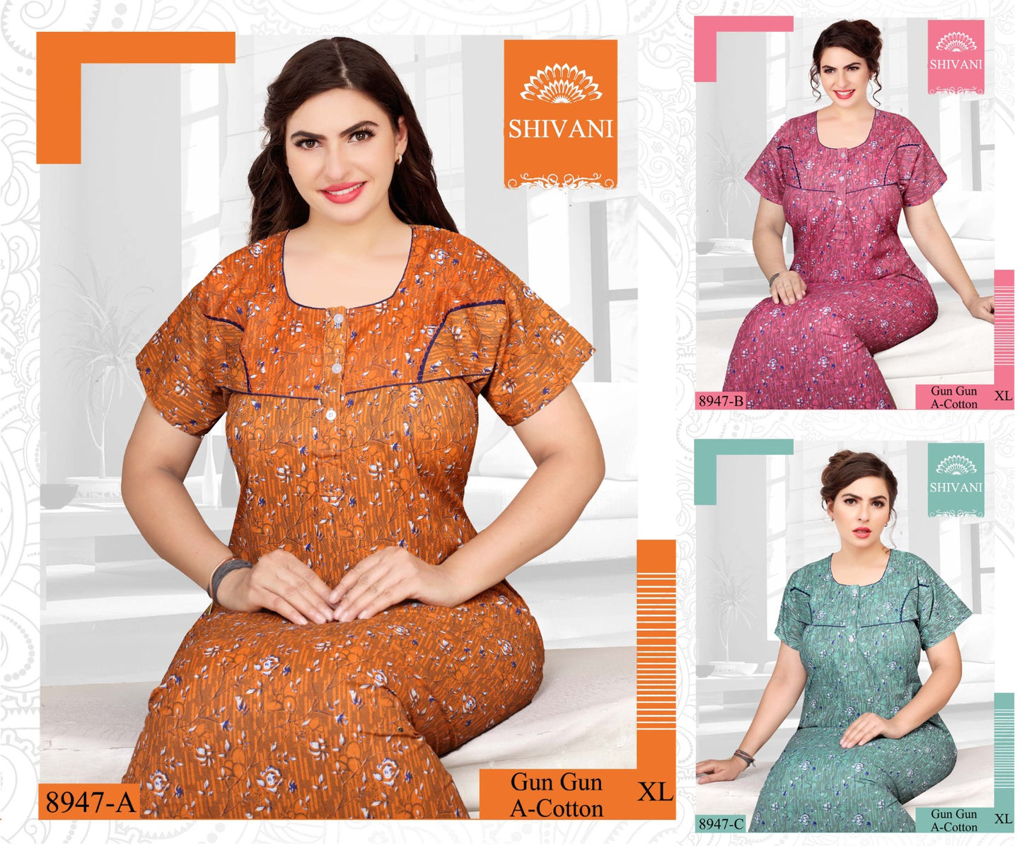 Gun-Gun Shivani Cotton Night Gowns Wholesaler