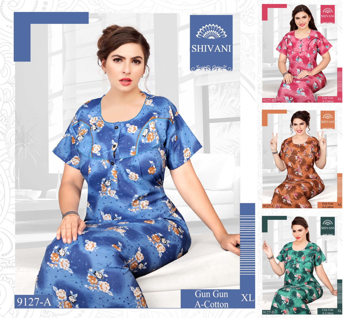 Gun-Gun Shivani Cotton Night Gowns Wholesaler