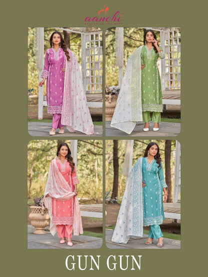 Gun Gun Aanchi Chanderi Readymade Pant Style Suits Supplier India