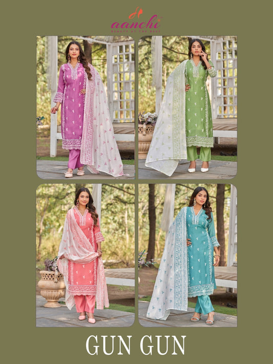 Gun Gun Aanchi Chanderi Readymade Pant Style Suits Supplier India