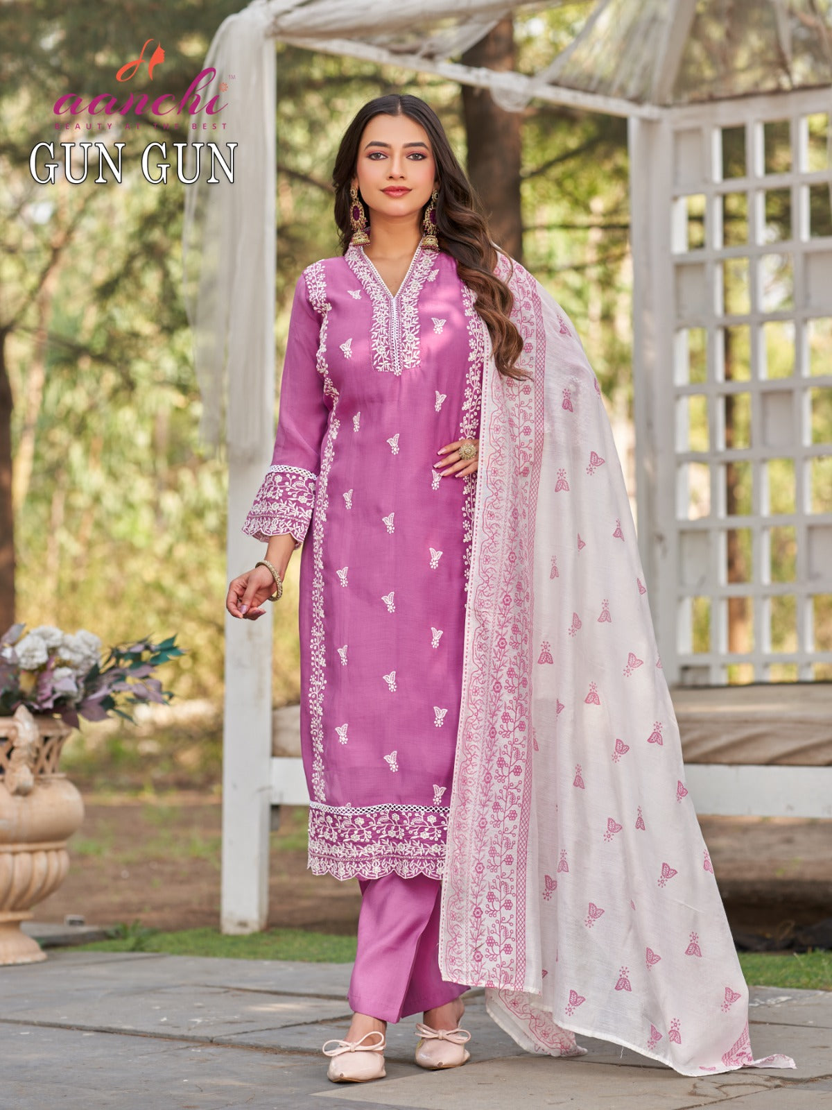 Gun Gun Aanchi Chanderi Readymade Pant Style Suits Supplier India