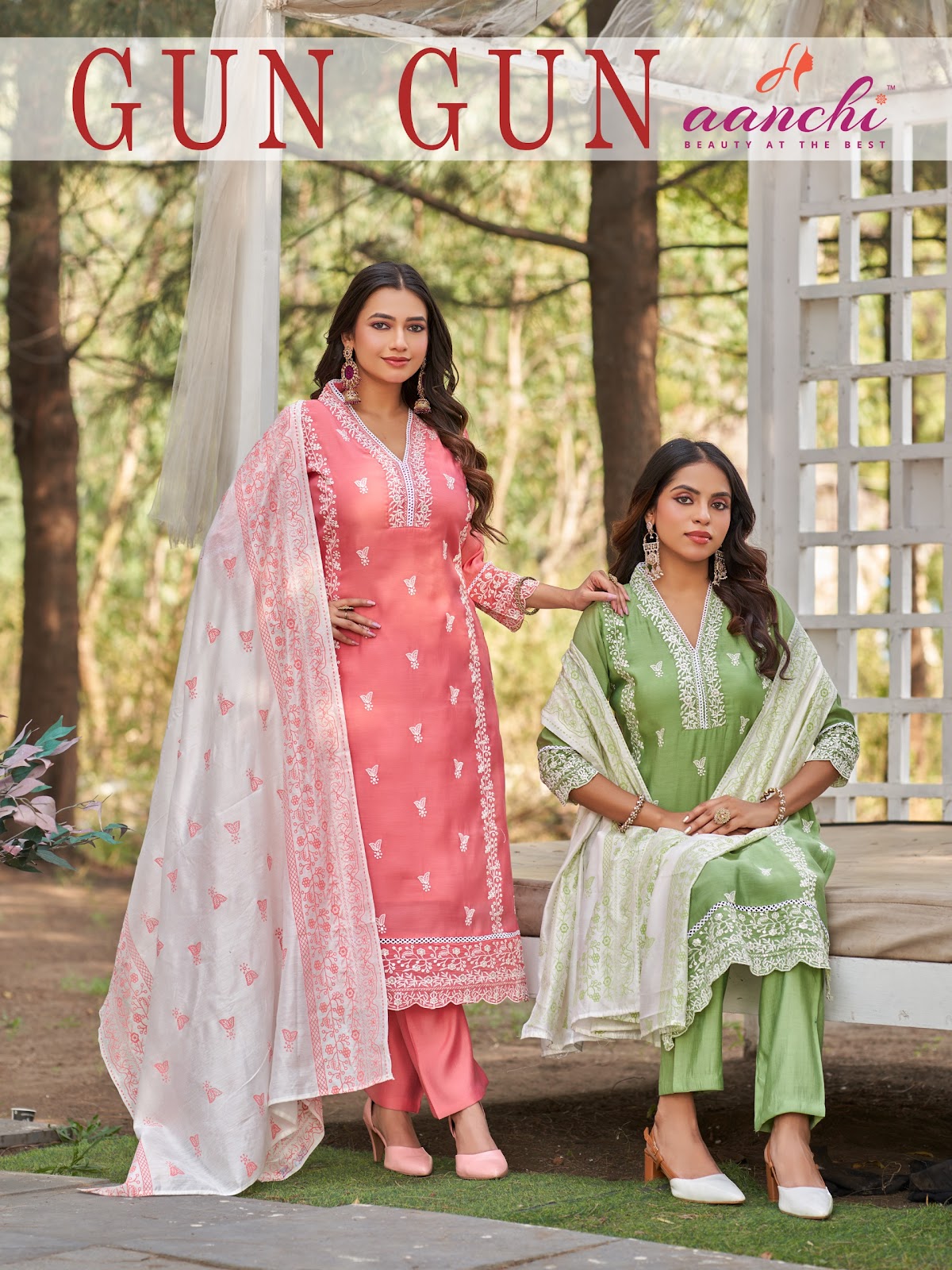 Gun Gun Aanchi Chanderi Readymade Pant Style Suits Supplier India