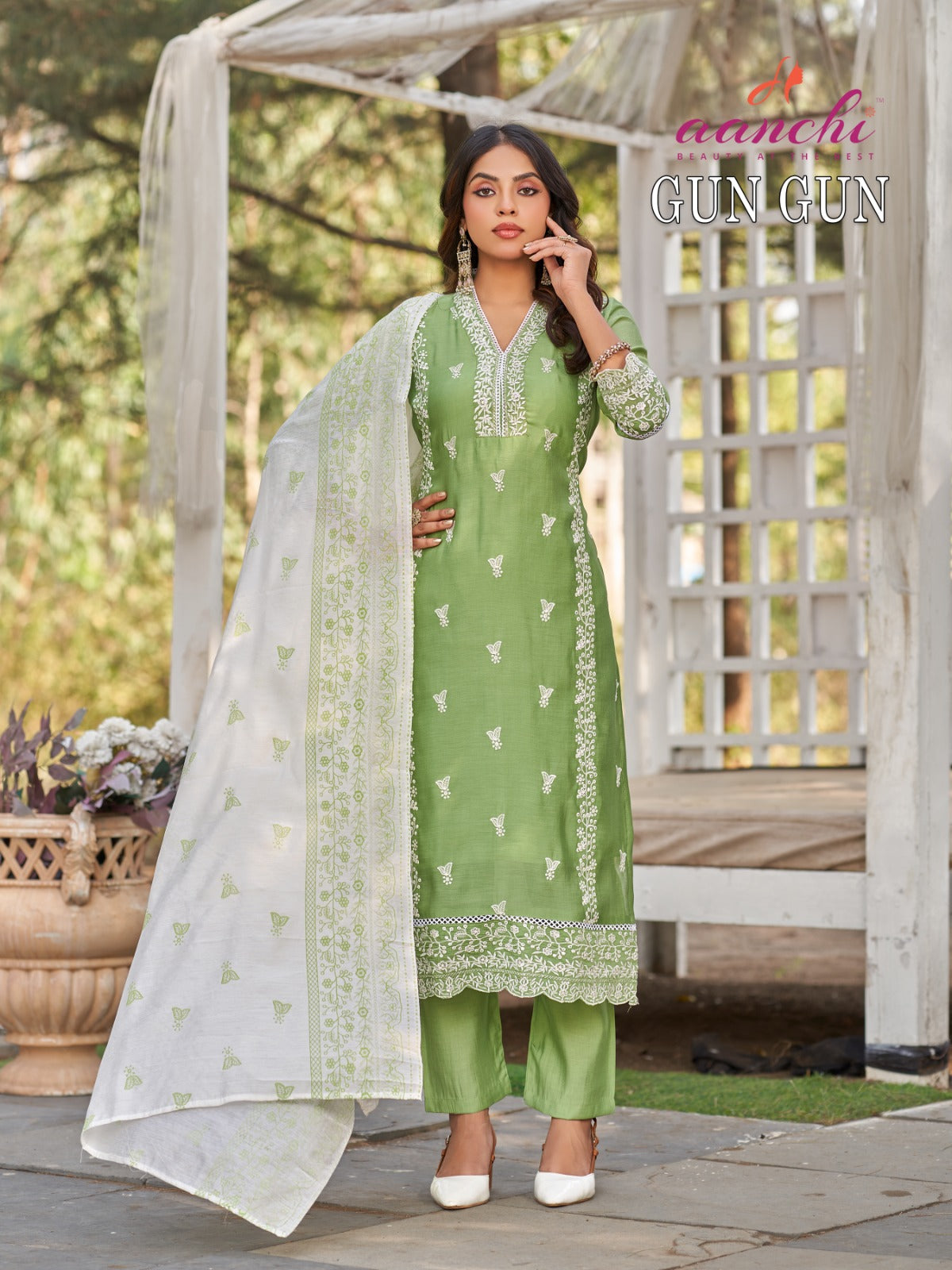 Gun Gun Aanchi Chanderi Readymade Pant Style Suits Supplier India