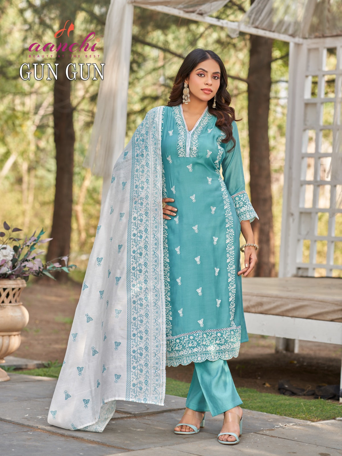 Gun Gun Aanchi Chanderi Readymade Pant Style Suits Supplier India