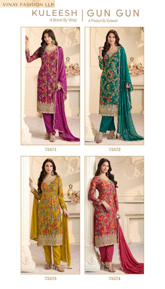 Gun Gun Kuleesh Vinay Fashion Llp Chinon Pant Style Suits Wholesaler Ahmedabad