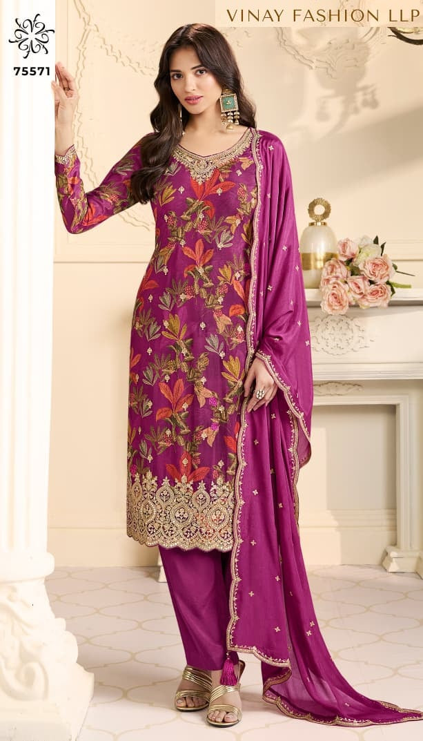 Gun Gun Kuleesh Vinay Fashion Llp Chinon Pant Style Suits Wholesaler Ahmedabad
