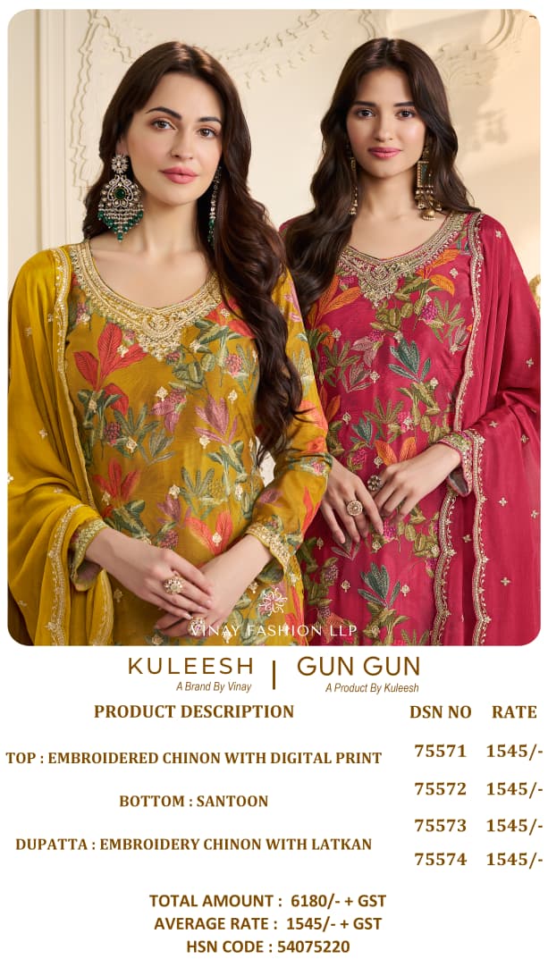 Gun Gun Kuleesh Vinay Fashion Llp Chinon Pant Style Suits Wholesaler Ahmedabad