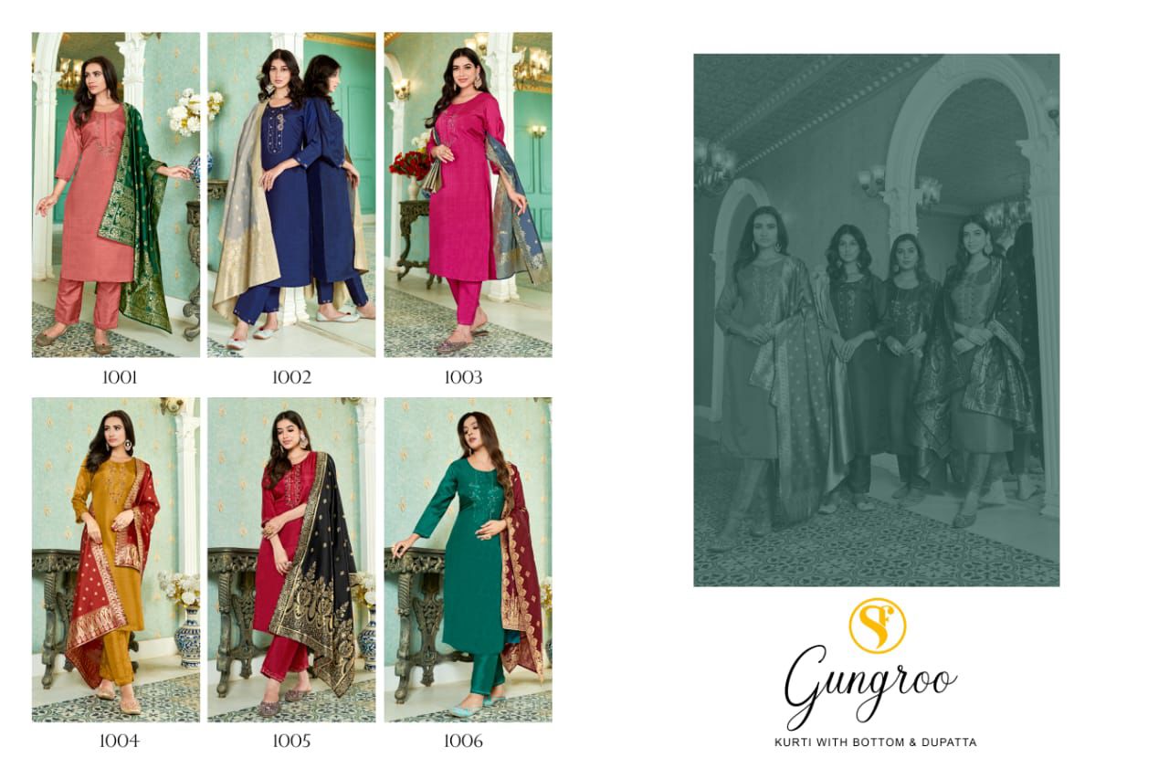 Gungroo Sweety Fashion Chinon Silk Readymade Pant Style Suits Exporter Gujarat