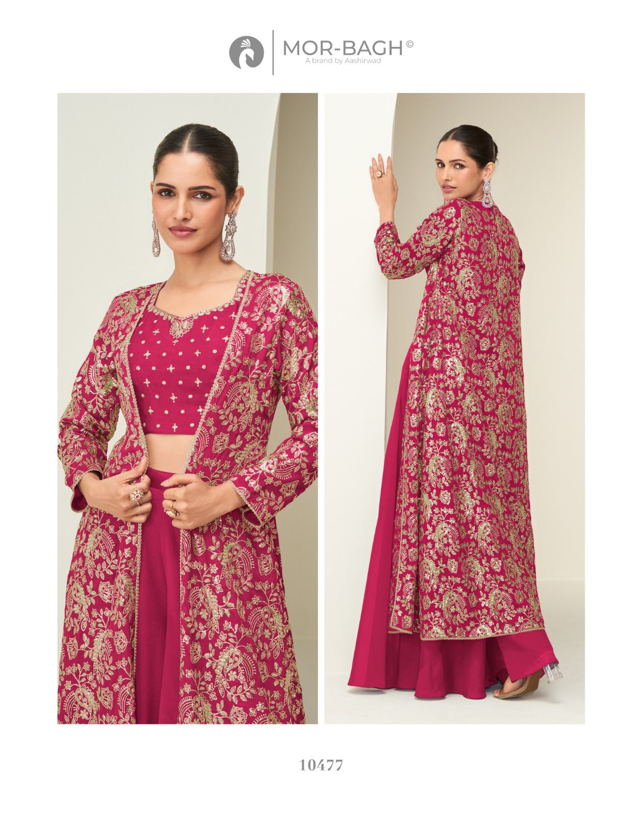Gunjan Aashirwad Creation Mor Bagh Chinon Silk Crop Top Shurg Palazzo Set Supplier Gujarat