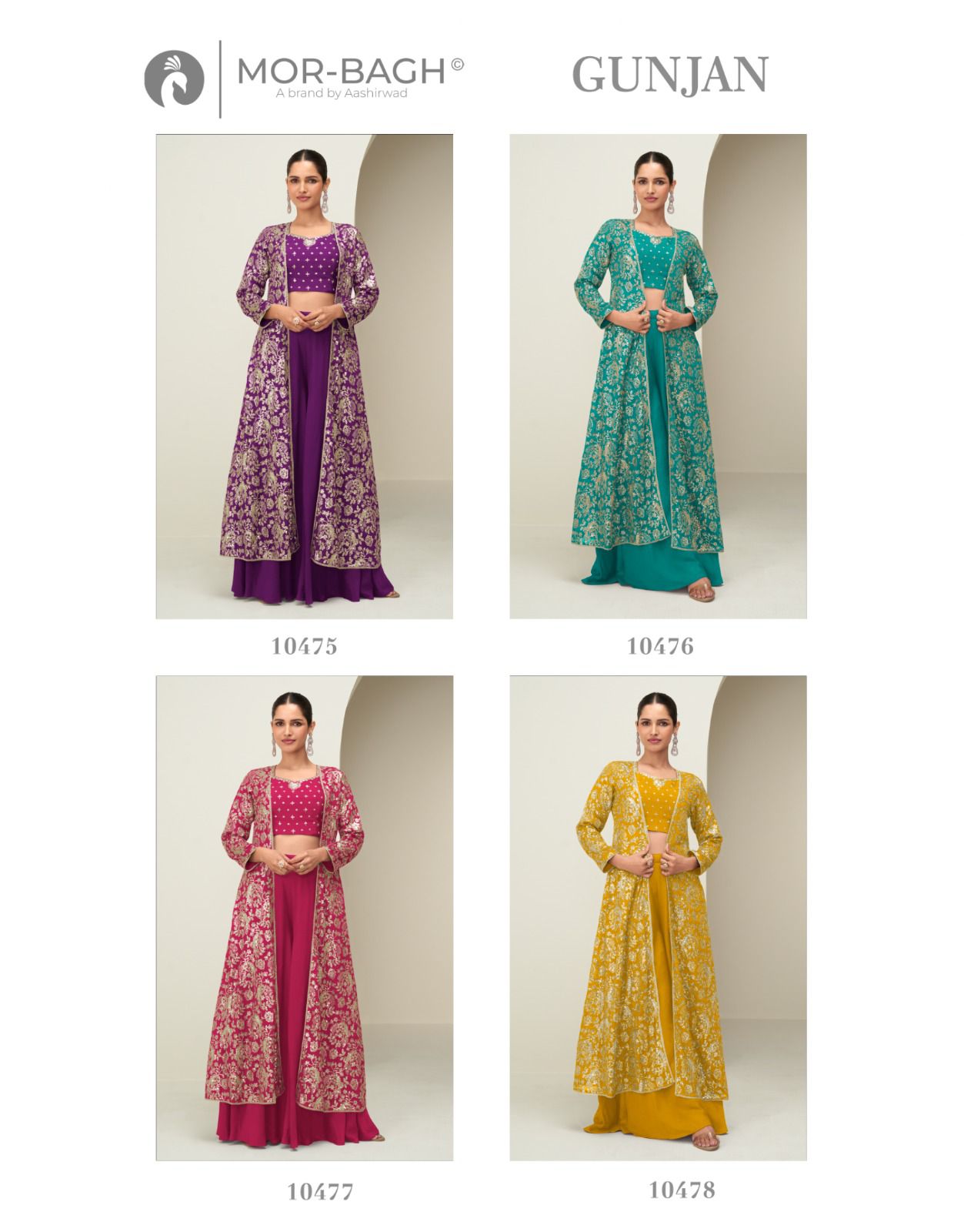 Gunjan Aashirwad Creation Mor Bagh Chinon Silk Crop Top Shurg Palazzo Set Supplier Gujarat