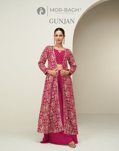 Gunjan Aashirwad Creation Mor Bagh Chinon Silk Crop Top Shurg Palazzo Set Supplier Gujarat