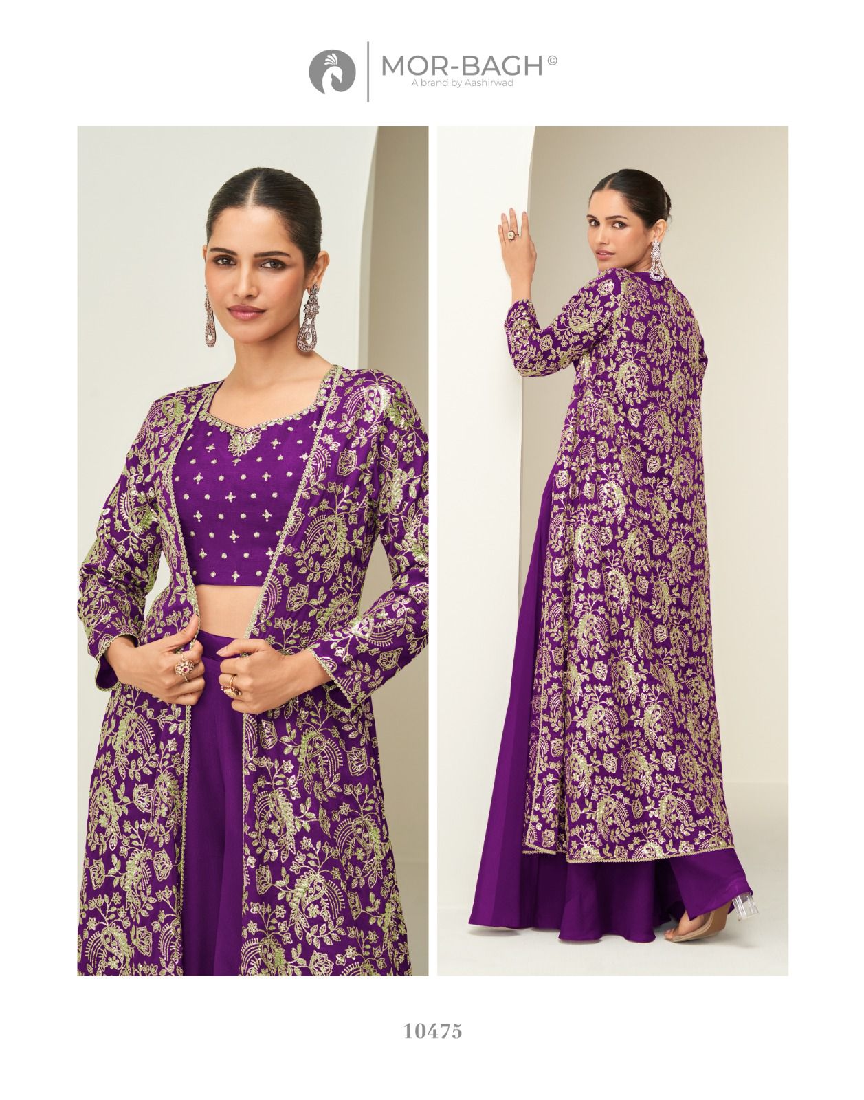 Gunjan Aashirwad Creation Mor Bagh Chinon Silk Crop Top Shurg Palazzo Set Supplier Gujarat
