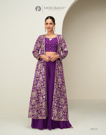 Gunjan Aashirwad Creation Mor Bagh Chinon Silk Crop Top Shurg Palazzo Set Supplier Gujarat