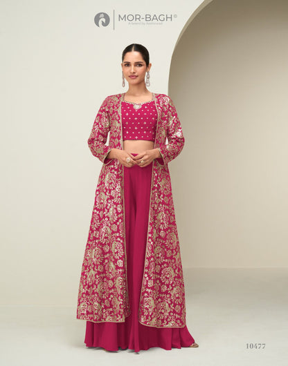 Gunjan Aashirwad Creation Mor Bagh Chinon Silk Crop Top Shurg Palazzo Set Supplier Gujarat