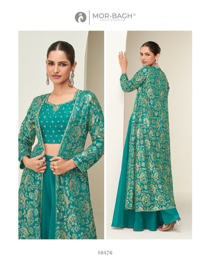 Gunjan Aashirwad Creation Mor Bagh Chinon Silk Crop Top Shurg Palazzo Set Supplier Gujarat