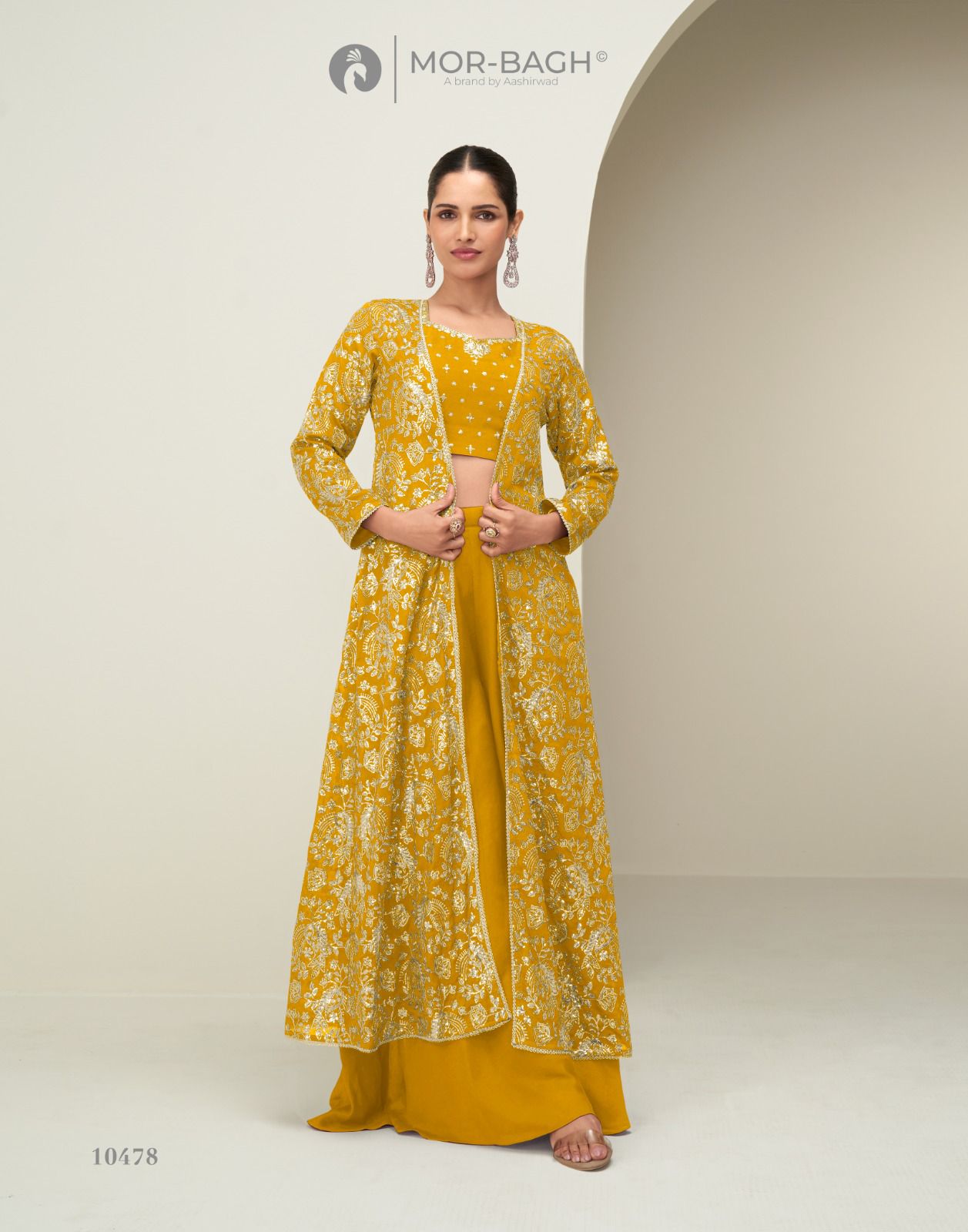 Gunjan Aashirwad Creation Mor Bagh Chinon Silk Crop Top Shurg Palazzo Set Supplier Gujarat