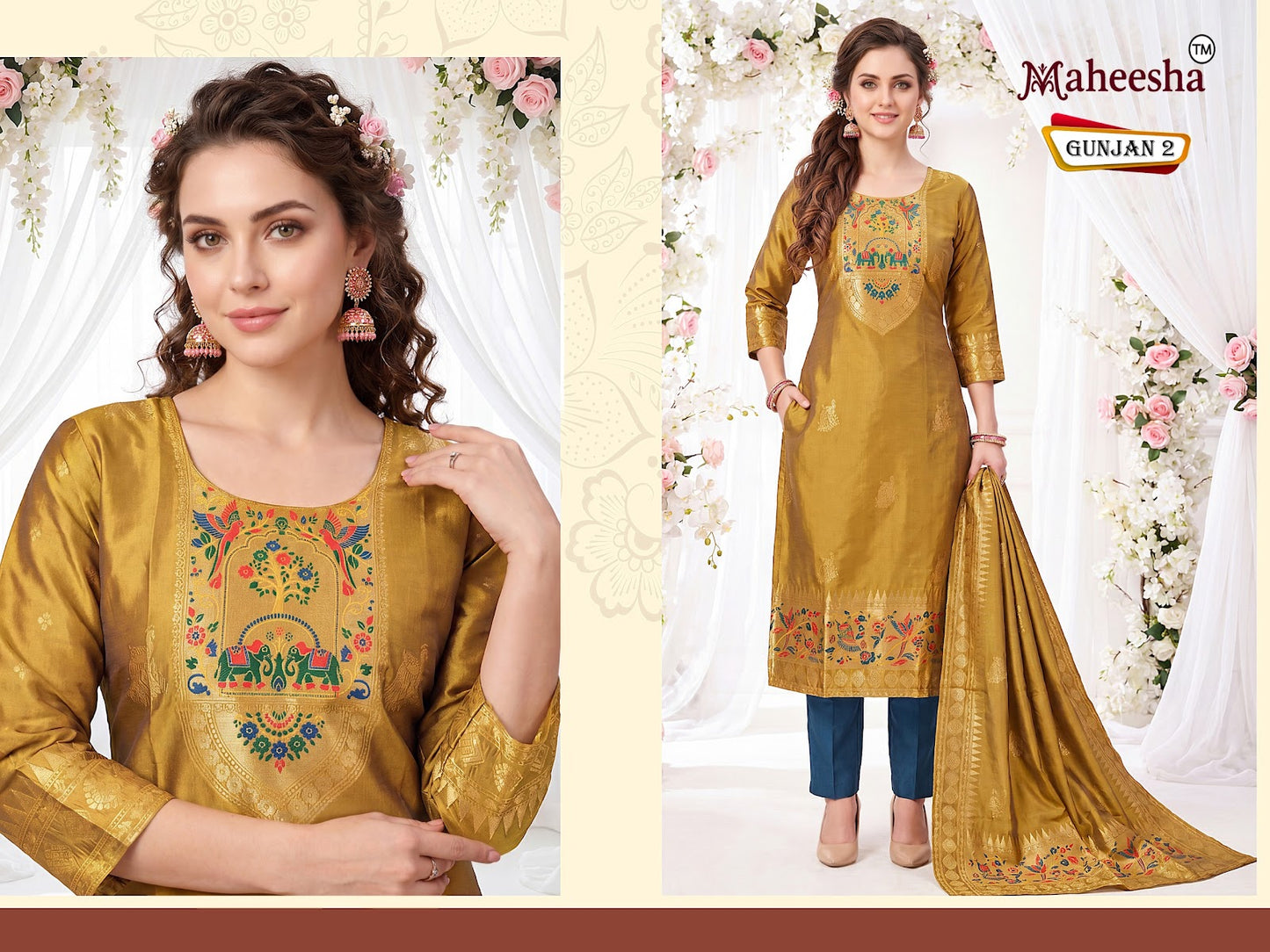 Gunjan Maheesha Silk Jacquard Readymade Suits Wholesaler Ahmedabad