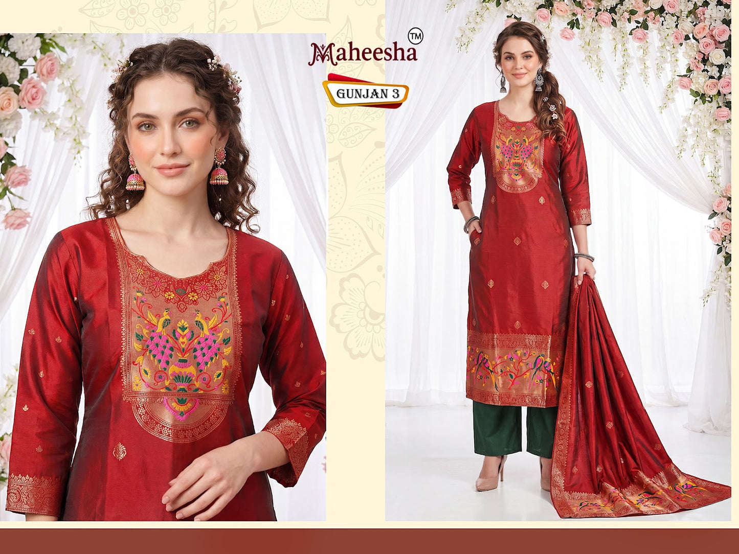 Gunjan Maheesha Silk Jacquard Readymade Suits Wholesaler Ahmedabad