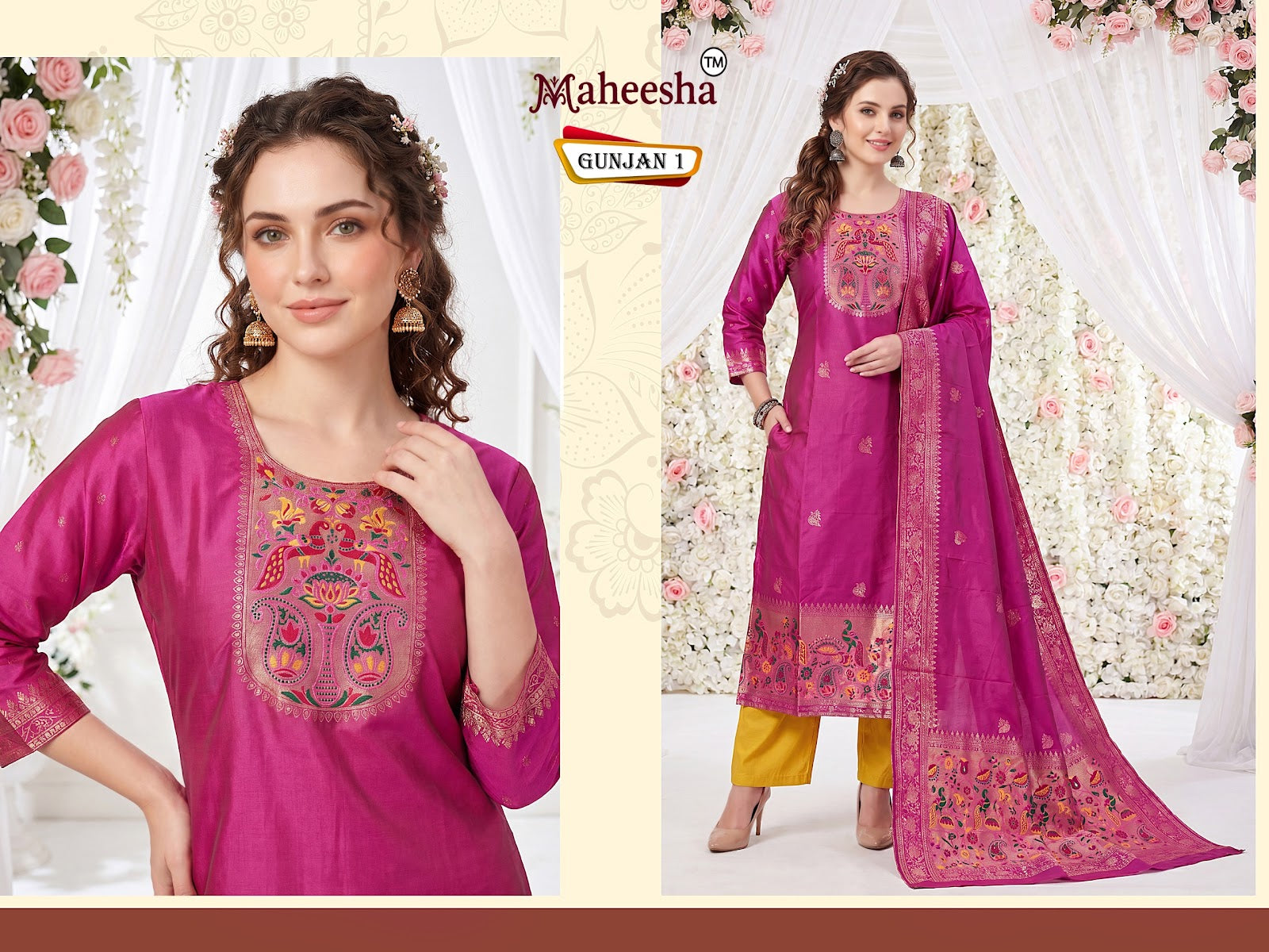 Gunjan Maheesha Silk Jacquard Readymade Suits Wholesaler Ahmedabad