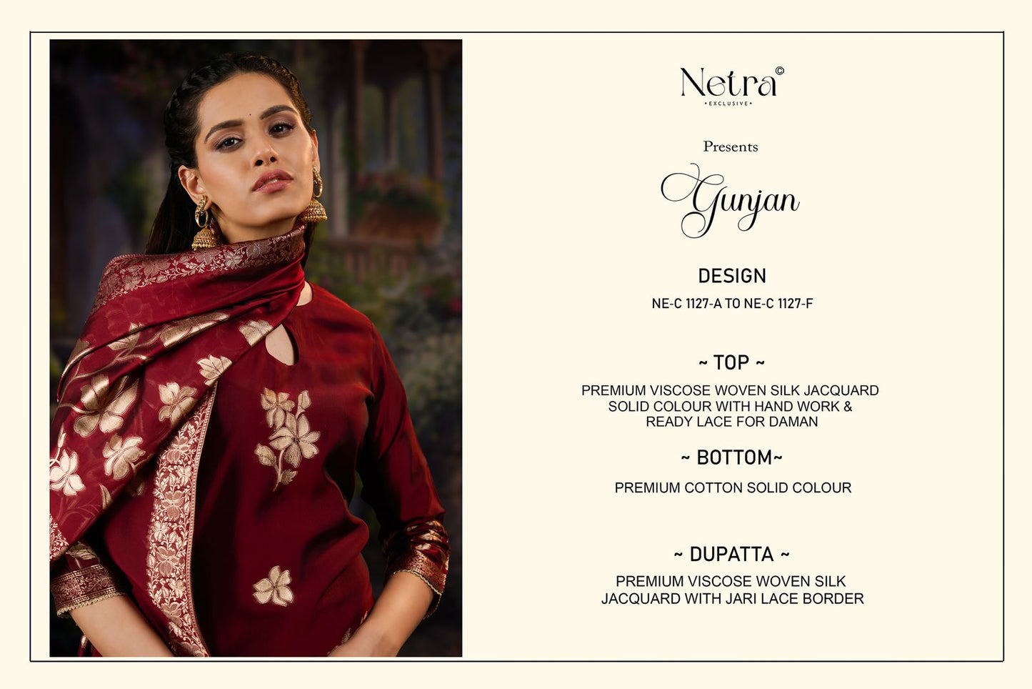 Gunjan Netra Premium Viscose Pant Style Suits Exporter India