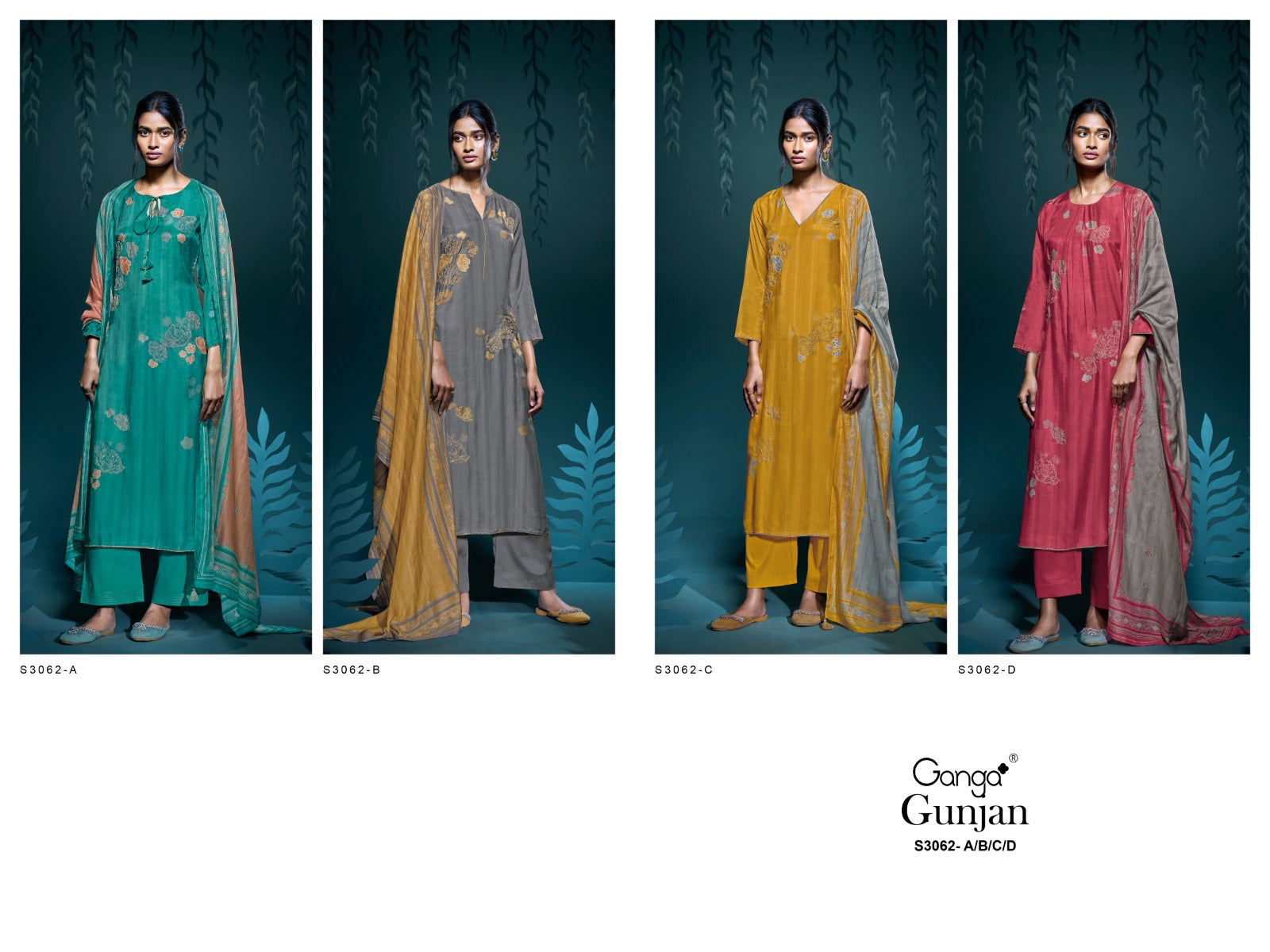 Gunjan S3062 Ganga Bemberg Silk Plazzo Style Suits Wholesaler India