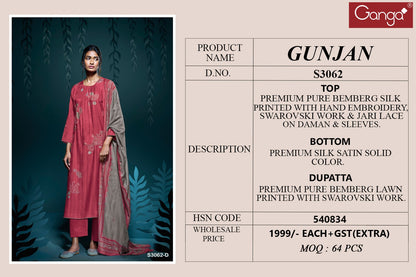 Gunjan S3062 Ganga Bemberg Silk Plazzo Style Suits Wholesaler India