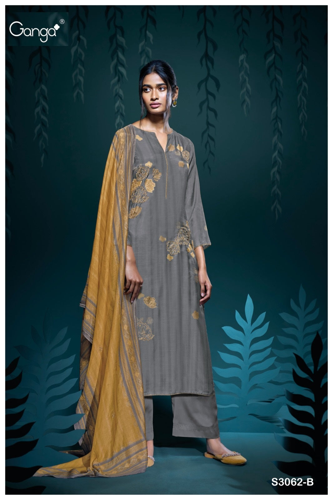 Gunjan S3062 Ganga Bemberg Silk Plazzo Style Suits Wholesaler India