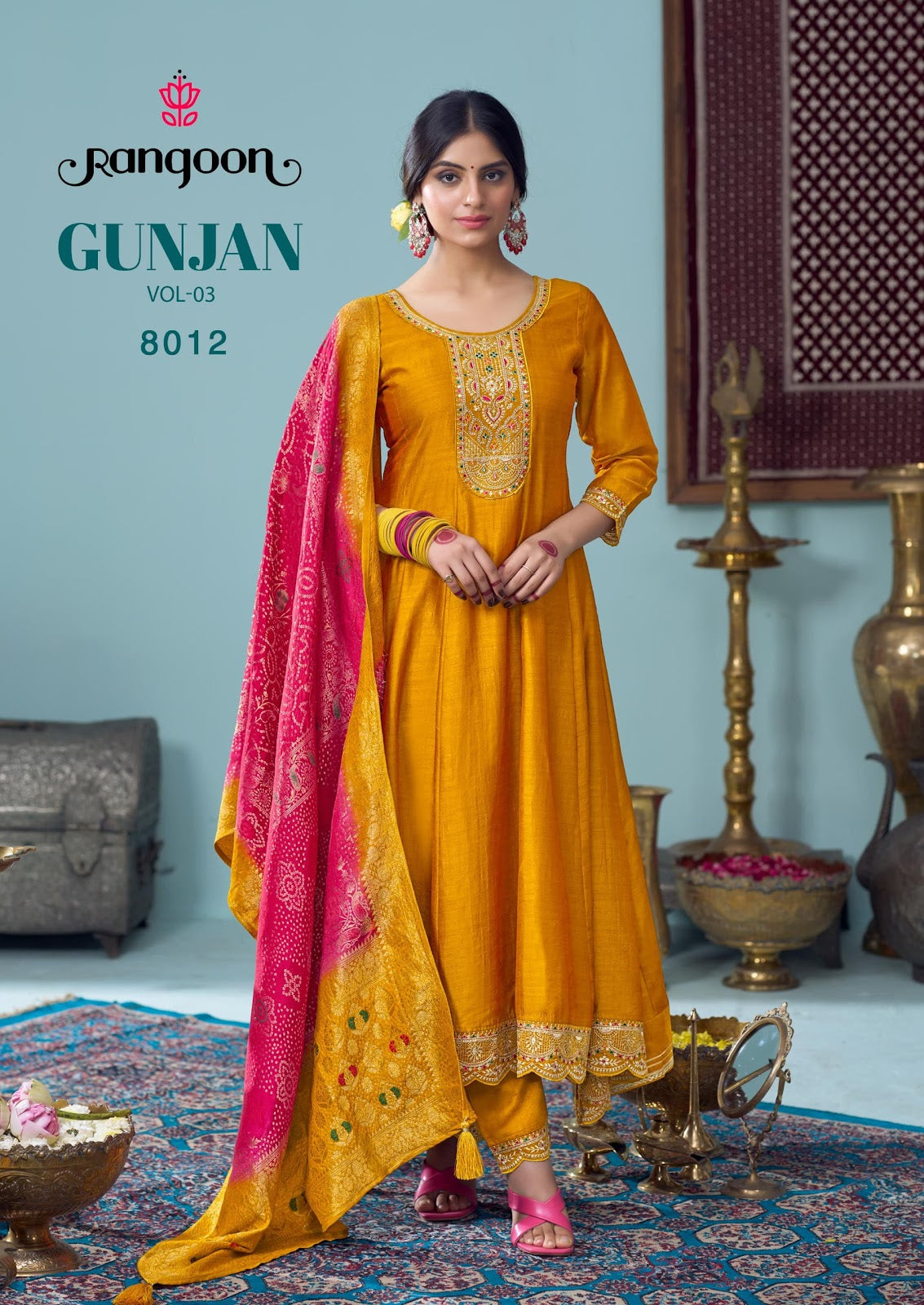 Gunjan Vol 3 Rangoon Silk Readymade Anarkali Suits Exporter Ahmedabad
